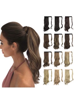 SOFEIYAN SOFEIYAN Curly Ponytail Extension 15 Inch Heat Resistant Synthetic Natural Wavy Hairpiece Wrap Around Pony Tail Hair Extensions for White Black Women Hair Piece Brown Highlighted Light Blonde 