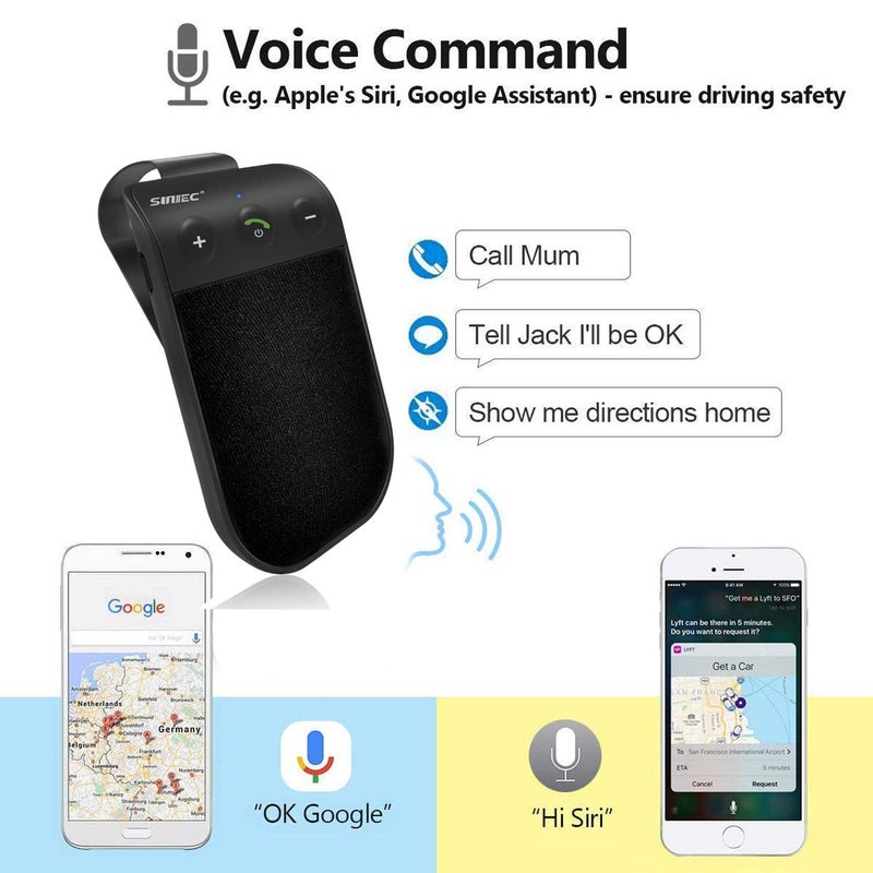 SUNITEC سماعة بلوتوث مدمجة SUNIEC للسيارة، مكالمة بدون استخدام اليدين، دعم مساعد الصوت سيري، بلوتوث للسيارة BC936SA - Image 3