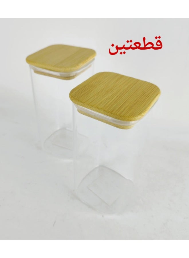 2 Glass Jars with Airtight Wooden Lid - For Storing Spices and Sweets - Image 1