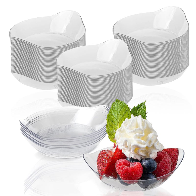 FMOACEN 100 Pcs Dessert Plates Mini Clear Disposable Dessert Bowls Oval Plastic Ice Cream Cups Appetizer Tray Sauce DishBowls Tomato Sauce Salad Dressing for BBQ Home Party Picnic Wedding Gatherings 