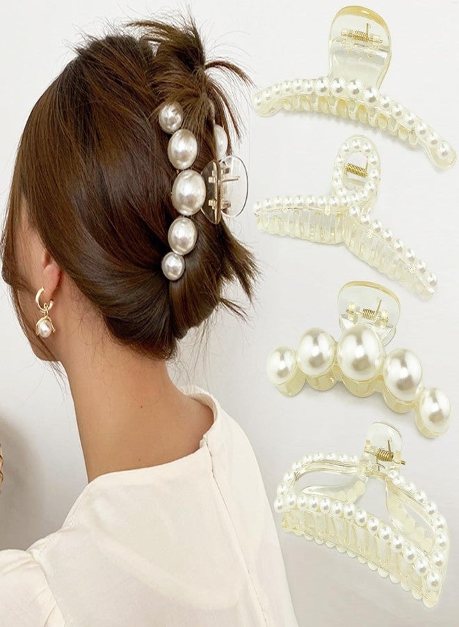 بيتيتو مشابك شعر كبيرة من اللؤلؤ من بيتيتيتو، هدية للنساء والفتيات، 4 قطع من مشابك الشعر اللؤلؤية، ملحقات مانعة للانزلاق للشعر الطويل والكثيف (لون الشمبانيا). - Image 2