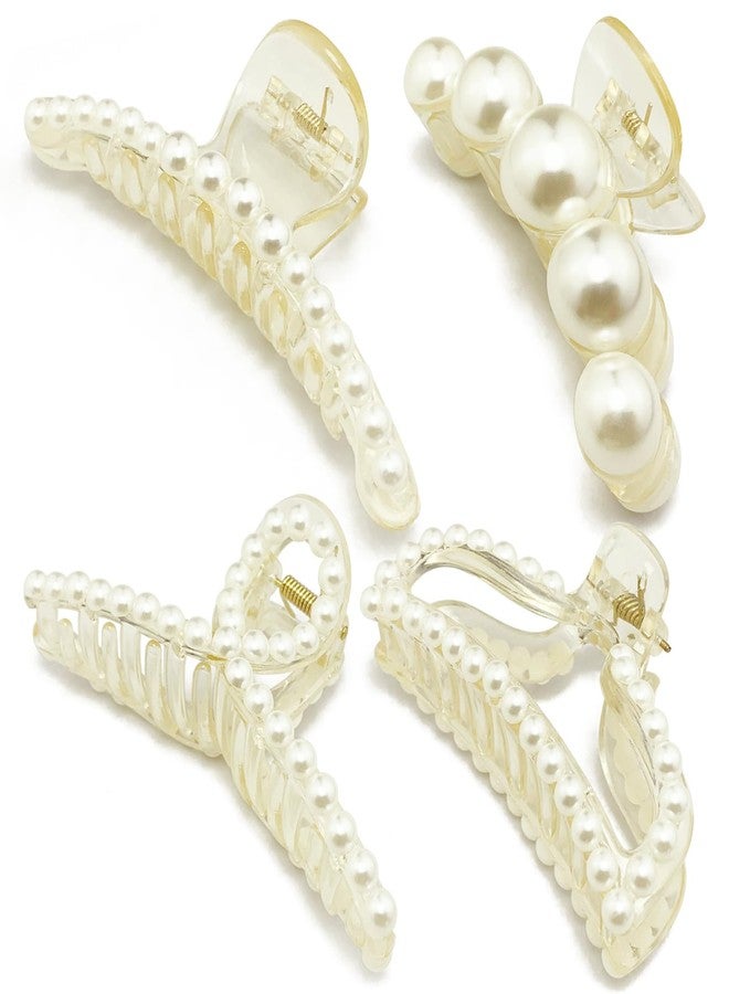 بيتيتو مشابك شعر كبيرة من اللؤلؤ من بيتيتيتو، هدية للنساء والفتيات، 4 قطع من مشابك الشعر اللؤلؤية، ملحقات مانعة للانزلاق للشعر الطويل والكثيف (لون الشمبانيا). - Image 3