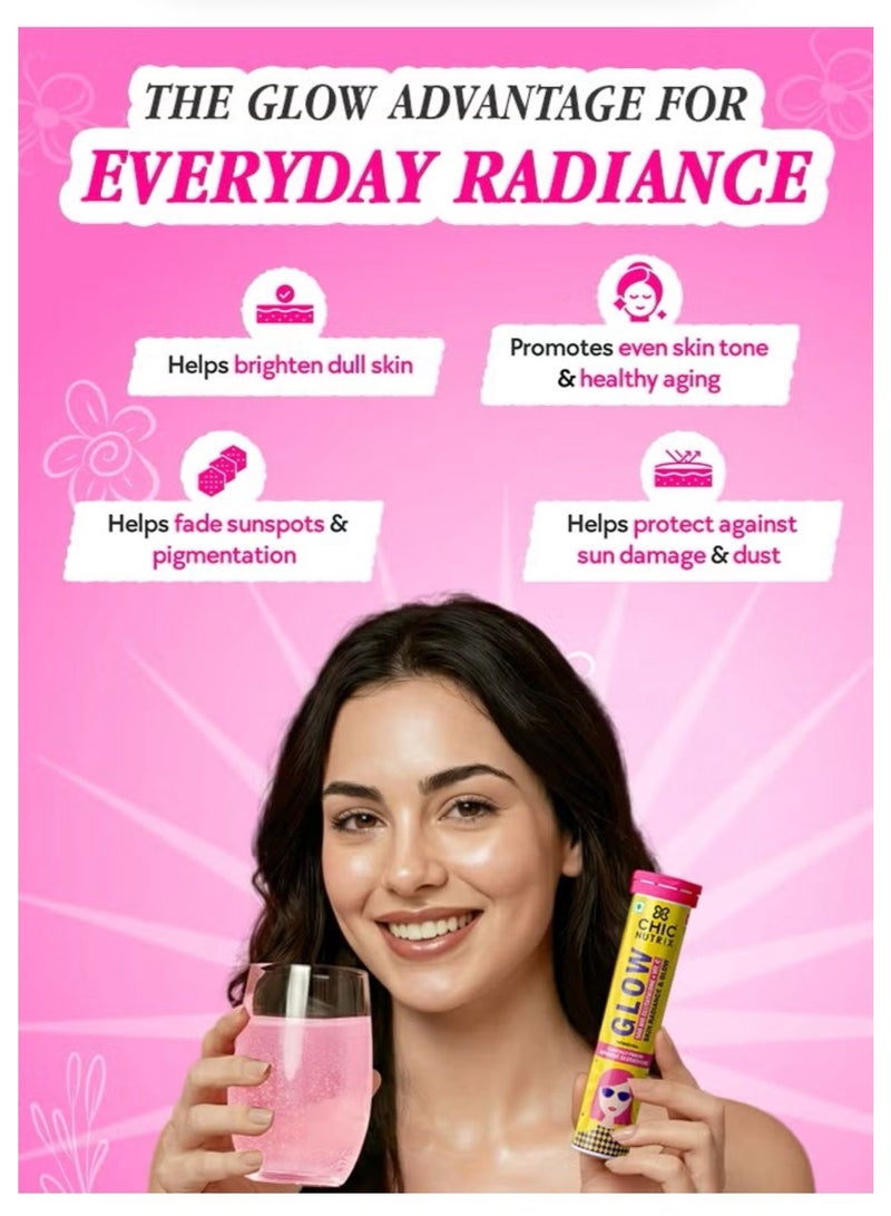 جلو - جلوتاثيون ياباني وفيتامين سي لإشراقة البشرة وتوحيد لونها - 20 قرصًا فوارًا بنكهة الفراولة والليمون - Image 4