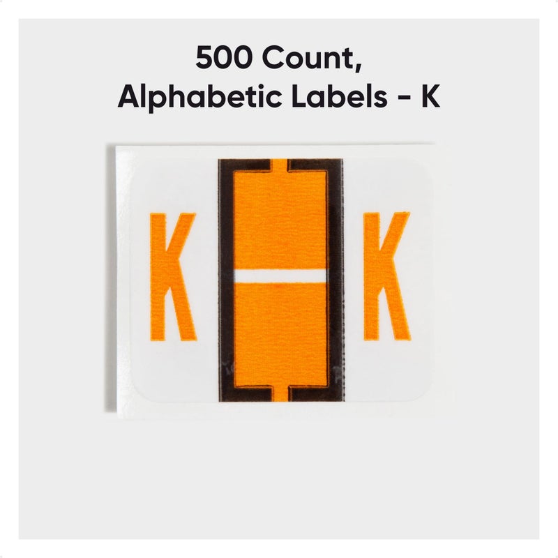 Smead BCCR Bar-Style Color-Coded Alphabetic Label, K, Label Roll, Light Orange, 500 Labels per Roll, (67081) - Image 2