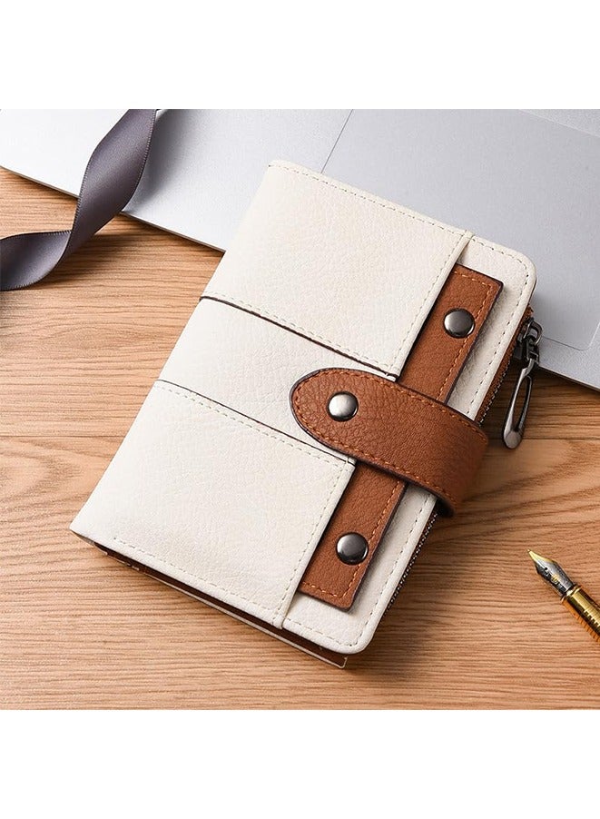 Bifold Minimalist  Wallets Stylish Hand Purse for Men Women with Money Clip,RFID Blocking Large Capacity Bifold Wallets for Card Cash Coin Small Girls Bifold Wallets (White and Brown)  - Image 3