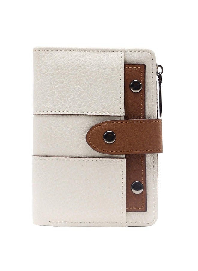 Bifold Minimalist  Wallets Stylish Hand Purse for Men Women with Money Clip,RFID Blocking Large Capacity Bifold Wallets for Card Cash Coin Small Girls Bifold Wallets (White and Brown)  - Image 1