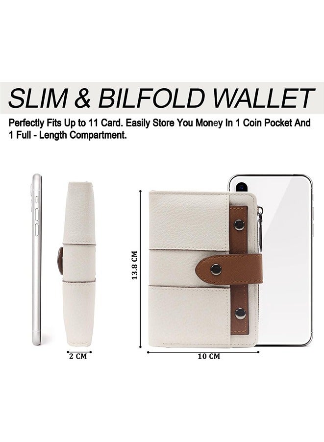Bifold Minimalist  Wallets Stylish Hand Purse for Men Women with Money Clip,RFID Blocking Large Capacity Bifold Wallets for Card Cash Coin Small Girls Bifold Wallets (White and Brown)  - Image 4