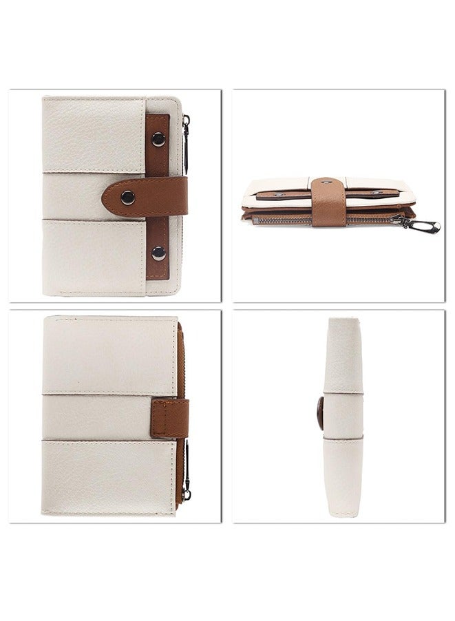 Bifold Minimalist  Wallets Stylish Hand Purse for Men Women with Money Clip,RFID Blocking Large Capacity Bifold Wallets for Card Cash Coin Small Girls Bifold Wallets (White and Brown)  - Image 5