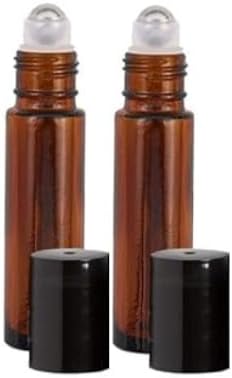 Pack of 2 - Roll-on Refillable Glass Perfume Bottle Purse or Travel Size, Amber Glass Roller Bottles, Roll on Bottles with Stainless Steel Roller Ball