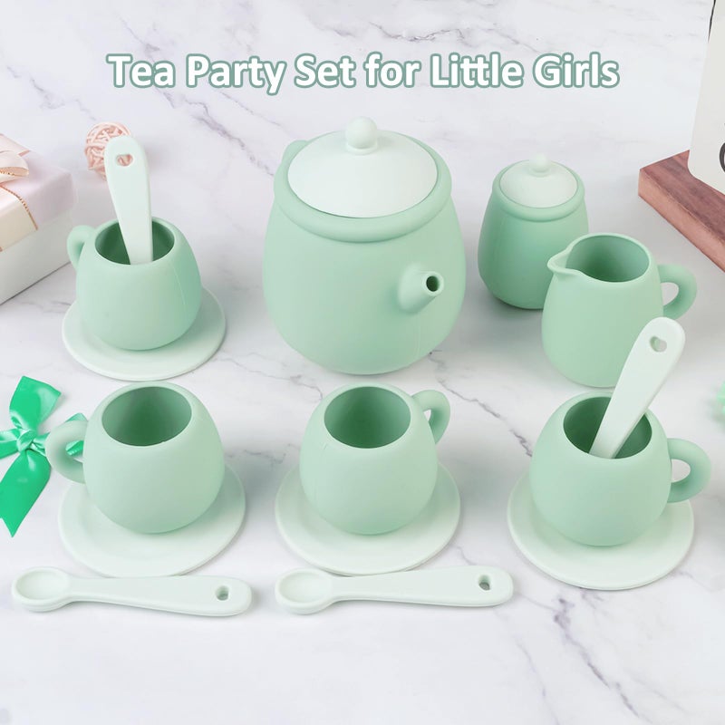 MCGMITT Silicone Tea Set  Tea Party Set for Little Girls Boys  15 Pcs BPA Free Dishwasher Safe Pretend Tea Set for Toddlers Kids Age 3-6  Cute Toy Kitchen Accessories for Children Birthday Gifts - Image 2