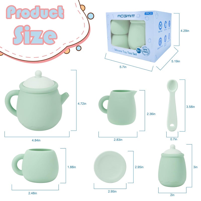 MCGMITT Silicone Tea Set  Tea Party Set for Little Girls Boys  15 Pcs BPA Free Dishwasher Safe Pretend Tea Set for Toddlers Kids Age 3-6  Cute Toy Kitchen Accessories for Children Birthday Gifts - Image 3
