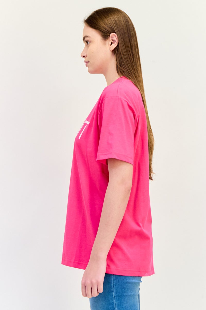 ESPRIT Women Crew Neck Short Sleeve Brand Logo T-Shirts, Dark Pink - Image 2