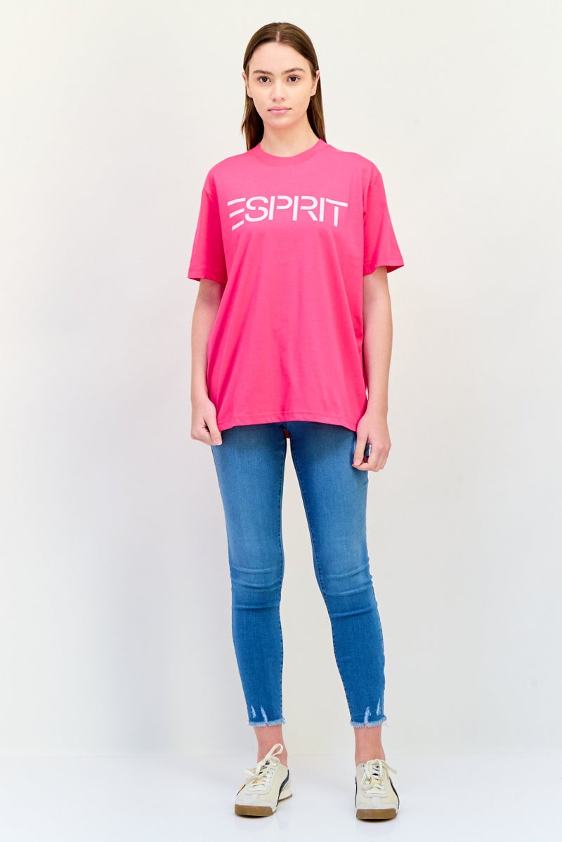 ESPRIT Women Crew Neck Short Sleeve Brand Logo T-Shirts, Dark Pink - Image 4