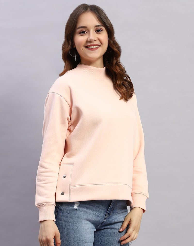 Rockit from House of Monte Carlo Womens Peach Solid High Neck Full Sleeve Sweatshirt (2240102608-2-44) - Image 3