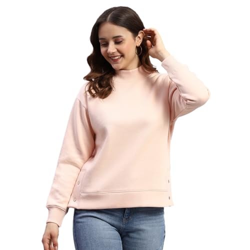 Rockit from House of Monte Carlo Womens Peach Solid High Neck Full Sleeve Sweatshirt (2240102608-2-44) - Image 1