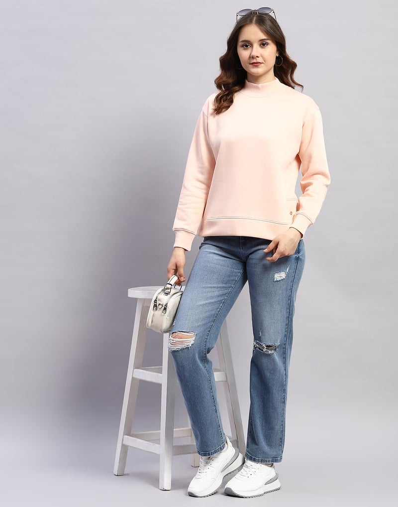 Rockit from House of Monte Carlo Womens Peach Solid High Neck Full Sleeve Sweatshirt (2240102608-2-44) - Image 5