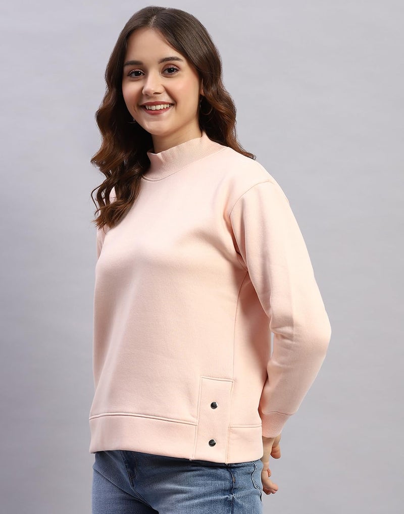 Rockit from House of Monte Carlo Womens Peach Solid High Neck Full Sleeve Sweatshirt (2240102608-2-44) - Image 2