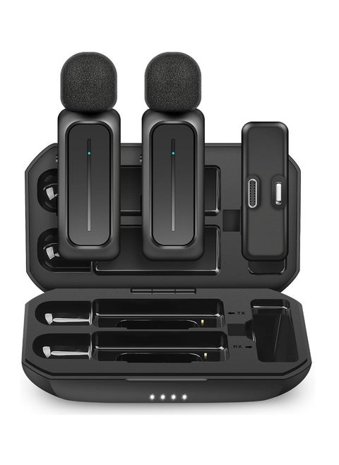 2 Pcs Wireless Lavalier Microphone for iPhone iPad Android with Charging Case 7H Clip on Lapel Microphone Wireless for Video Recording Vlogging, YouTube, Interview, 3 Mode Denoise, 70ft