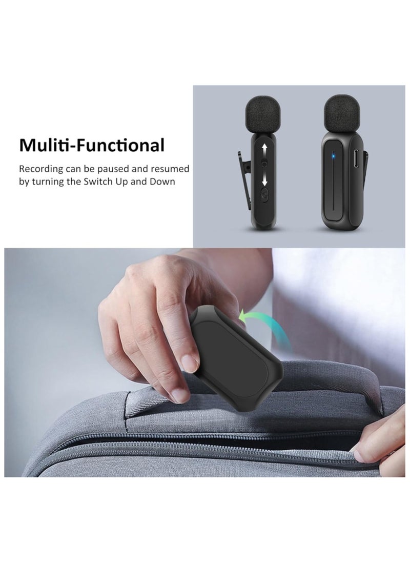 2 Pcs Wireless Lavalier Microphone for iPhone iPad Android with Charging Case 7H Clip on Lapel Microphone Wireless for Video Recording Vlogging, YouTube, Interview, 3 Mode Denoise, 70ft