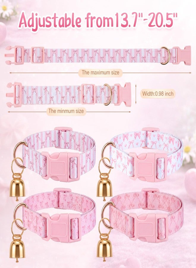 Yeyeplum 4 Pack Goat Collars with Bells Set, Adjustable Pink Bow Pattern Nylon Sheep Collar, Loud Metal Grazing Bell, Quick Release Buckle for Lambs, Small Farm Animals, Herd ID, Pasture Tracking - Image 2