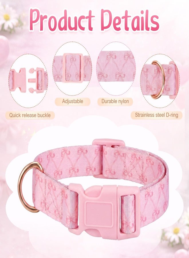 Yeyeplum 4 Pack Goat Collars with Bells Set, Adjustable Pink Bow Pattern Nylon Sheep Collar, Loud Metal Grazing Bell, Quick Release Buckle for Lambs, Small Farm Animals, Herd ID, Pasture Tracking - Image 3