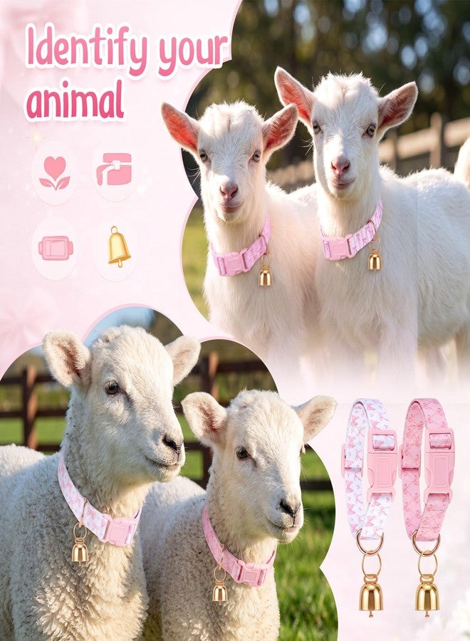 Yeyeplum 4 Pack Goat Collars with Bells Set, Adjustable Pink Bow Pattern Nylon Sheep Collar, Loud Metal Grazing Bell, Quick Release Buckle for Lambs, Small Farm Animals, Herd ID, Pasture Tracking - Image 5