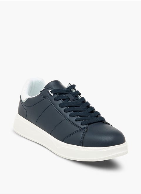 Men's Solid Ankle Sneakers with Lace-Up Closure