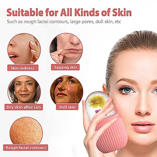 XML Ice Face Roller Silicone Facial Cube for Eyes Neck Massage Remove Dark Circle Pore Shrink Face Skin Care Ice Pack Mould for Knee,Back Pain Relief,Injuries Beauty Tools (Pink) - Image 5