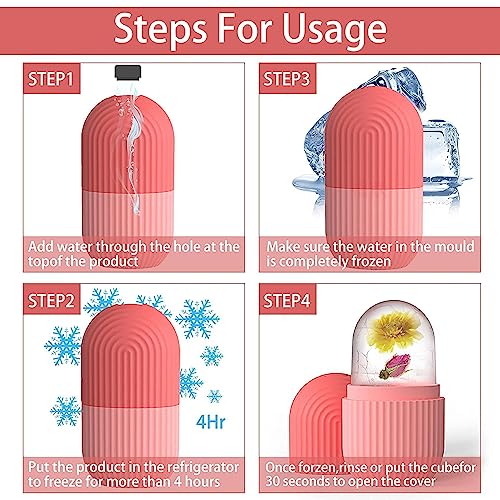 XML Ice Face Roller Silicone Facial Cube for Eyes Neck Massage Remove Dark Circle Pore Shrink Face Skin Care Ice Pack Mould for Knee,Back Pain Relief,Injuries Beauty Tools (Pink) - Image 2