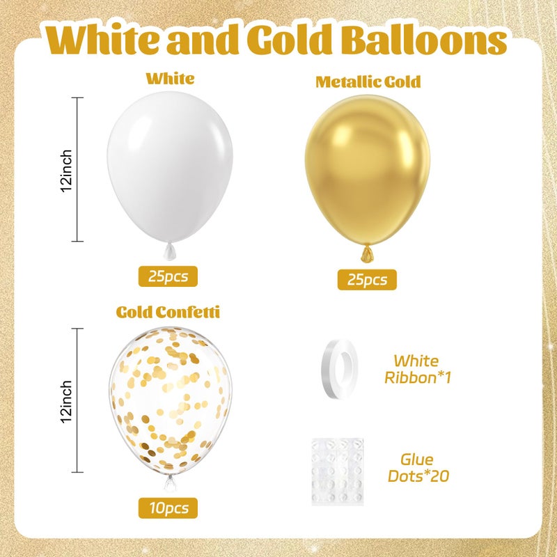 awenztech 60pcs Gold and White Balloons 12inch, White and Gold Balloons with Metallic Gold Confetti Balloons for Graduation Wedding Engagement Birthday Party Decorations - Image 2
