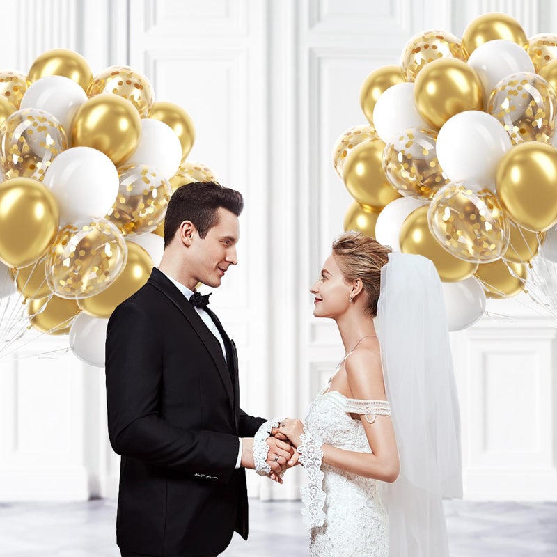 awenztech 60pcs Gold and White Balloons 12inch, White and Gold Balloons with Metallic Gold Confetti Balloons for Graduation Wedding Engagement Birthday Party Decorations - Image 5