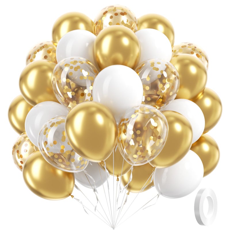 awenztech 60pcs Gold and White Balloons 12inch, White and Gold Balloons with Metallic Gold Confetti Balloons for Graduation Wedding Engagement Birthday Party Decorations - Image 1