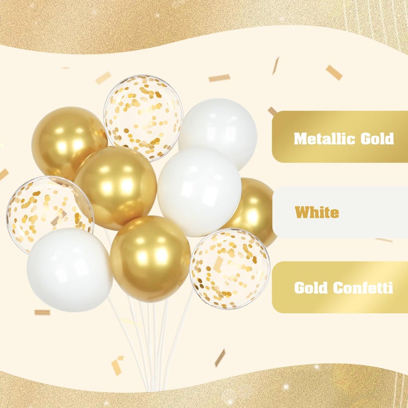 awenztech 60pcs Gold and White Balloons 12inch, White and Gold Balloons with Metallic Gold Confetti Balloons for Graduation Wedding Engagement Birthday Party Decorations - Image 4