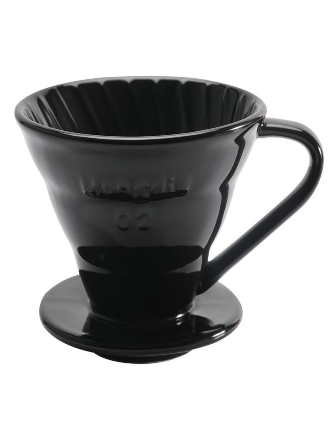 Mongdio V60 Ceramic Pour Over Coffee Dripper, Reusable Porcelain Portable Pour Over Coffee Maker, Slow Brewing Accessories with 1 Holes for Home - Size 02 Black - Image 1
