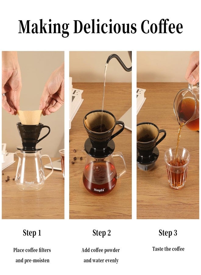 Mongdio V60 Ceramic Pour Over Coffee Dripper, Reusable Porcelain Portable Pour Over Coffee Maker, Slow Brewing Accessories with 1 Holes for Home - Size 02 Black - Image 4