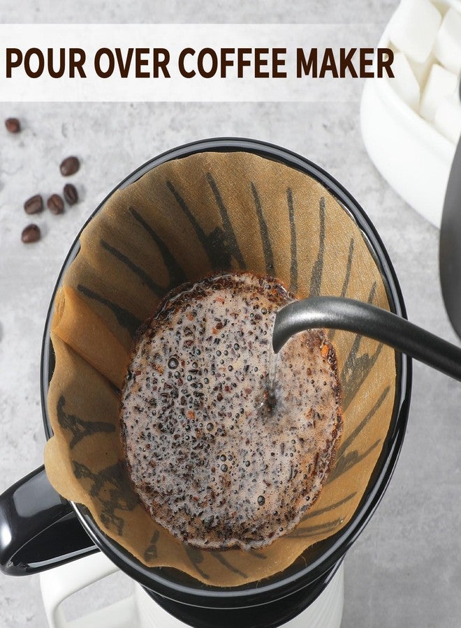 Mongdio V60 Ceramic Pour Over Coffee Dripper, Reusable Porcelain Portable Pour Over Coffee Maker, Slow Brewing Accessories with 1 Holes for Home - Size 02 Black - Image 5