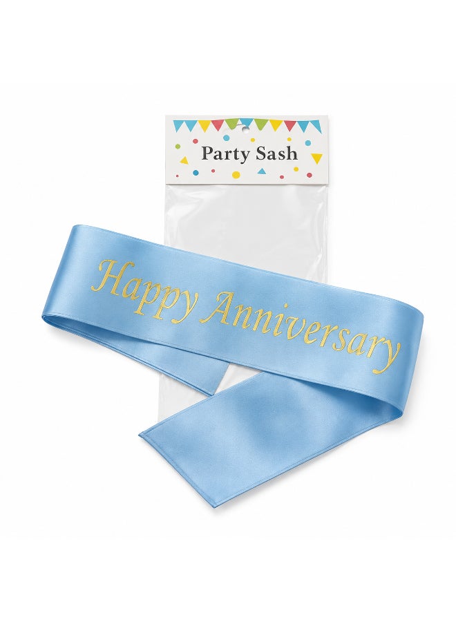 Light Blue Happy Anniversary Party Sash, Anniversary Celebration Sash for Couples, Wedding Anniversary Party Accessory and Photo Prop - Image 1