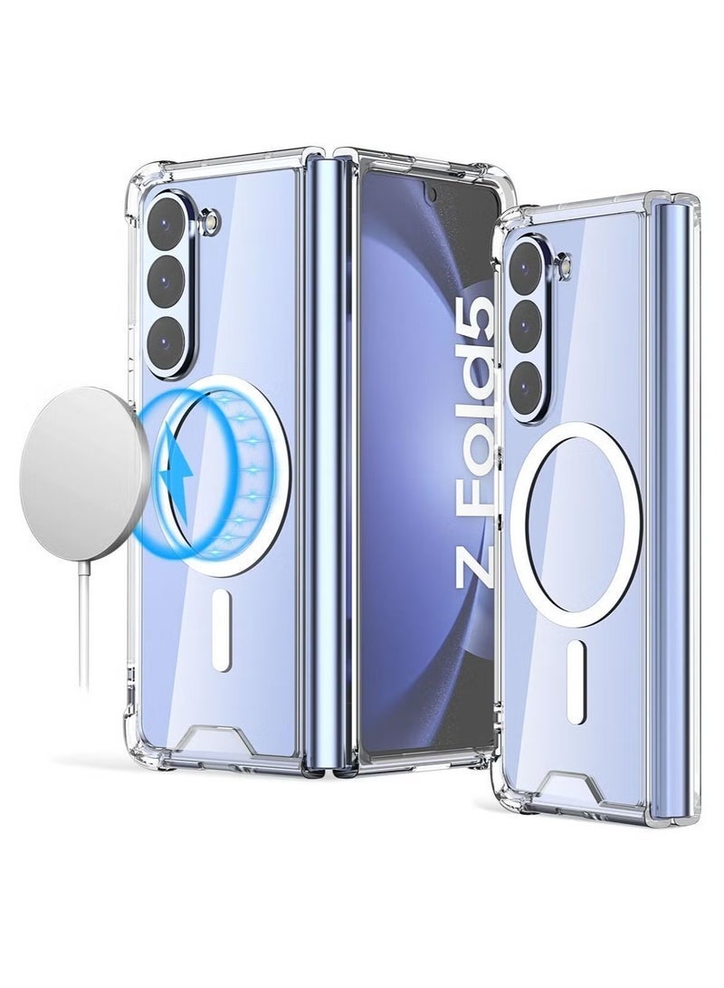 راكسوم جراب مغناطيسي شفاف لهاتف Galaxy Z Fold 5، متوافق مع الشحن اللاسلكي MagSafe والملحقات، غطاء واقٍ مقاوم للصدمات وشفاف - Image 1