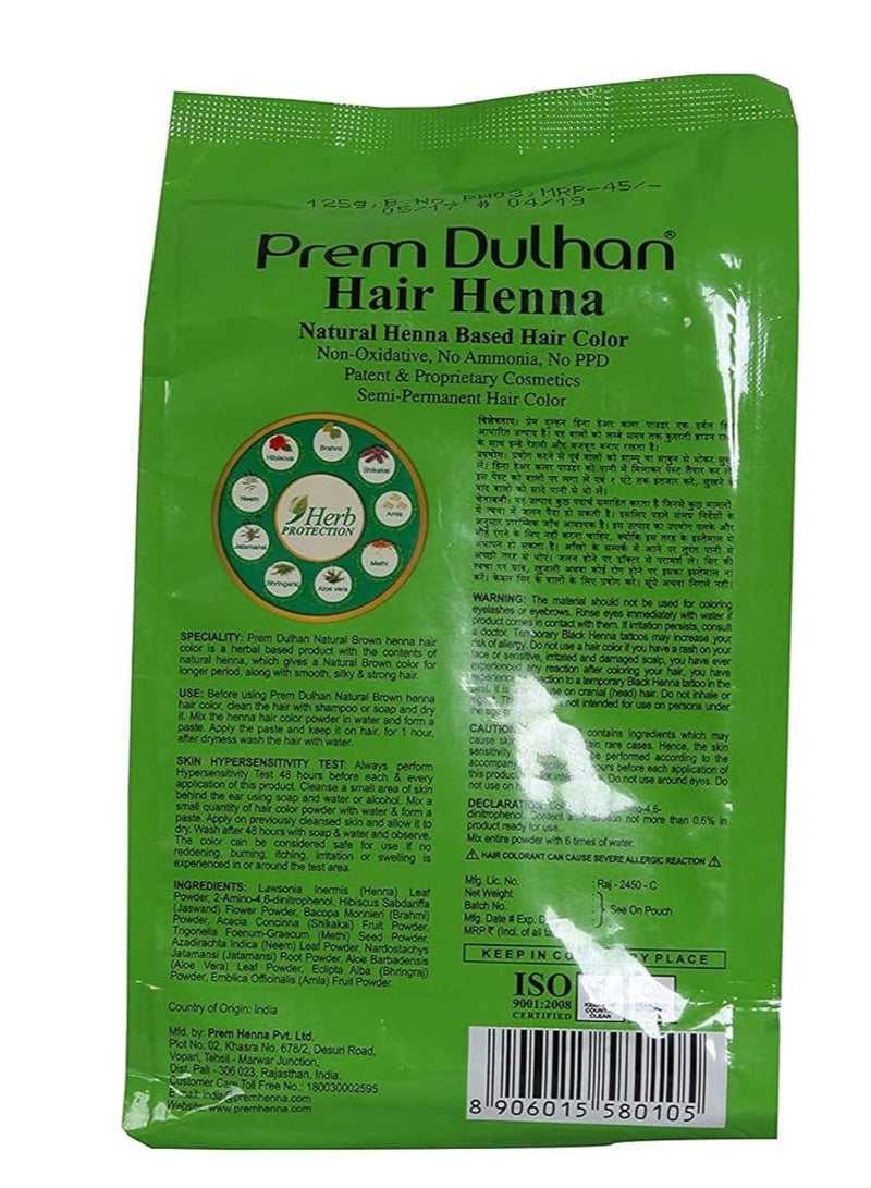 Prem Dulhan Prem Dulhan Hair Henna Natural Henna Based Hair Color Natural Brown -125g  - Image 2