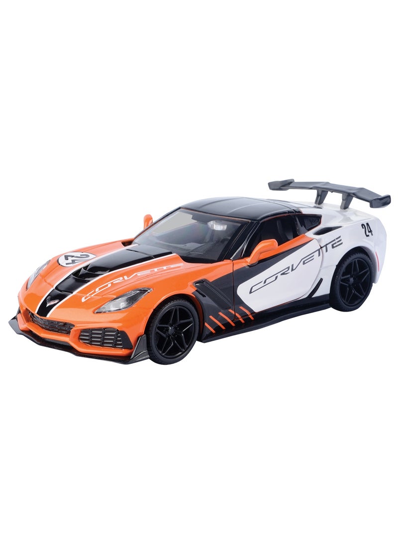 موتور ماكس 1:24 –نموذج سيارة كورفيت ZR1 GT ريسينغ 2019 باللون البرتقالي والأبيض