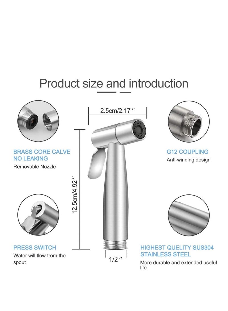 MIXDE Handheld Bidet Sprayer Shattaf Cloth Diaper Toilet Sprayer Stainless Steel Brushed Bathroom Shower Bidet Spray Set - Image 2