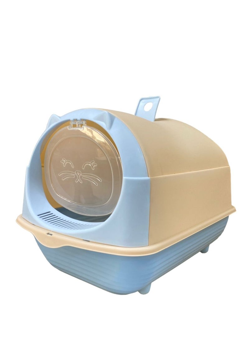 HAPPY PUSS Cat litter box enclosed,large cat sand box, litter tray for indoor , open top with carbon filter, odor control.kitten toilet, with cat litter scoop, detachable with front door flap. - Image 2