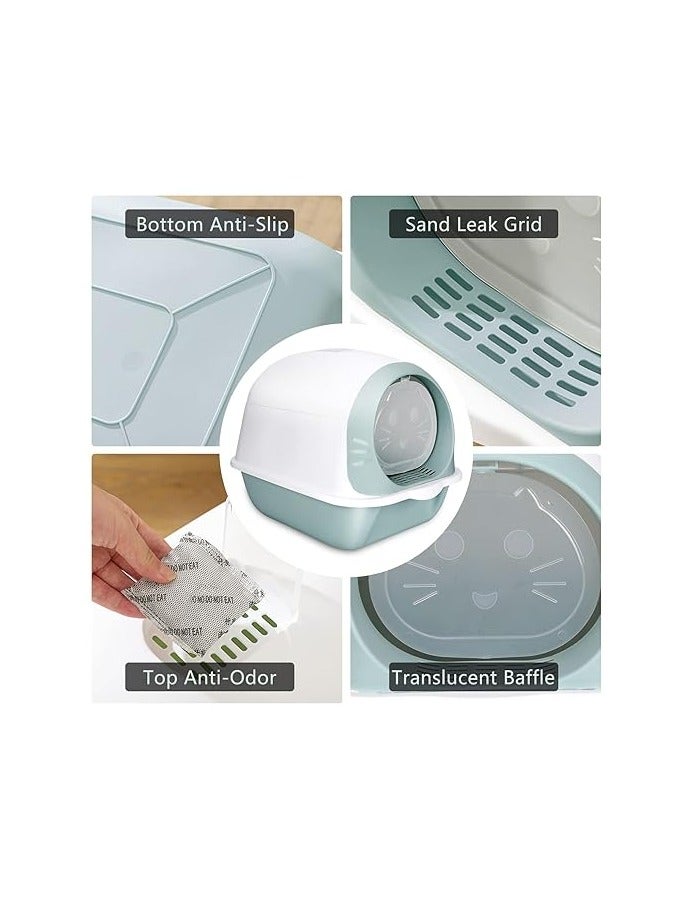 HAPPY PUSS Cat litter box enclosed,large cat sand box, litter tray for indoor , open top with carbon filter, odor control.kitten toilet, with cat litter scoop, detachable with front door flap. - Image 5