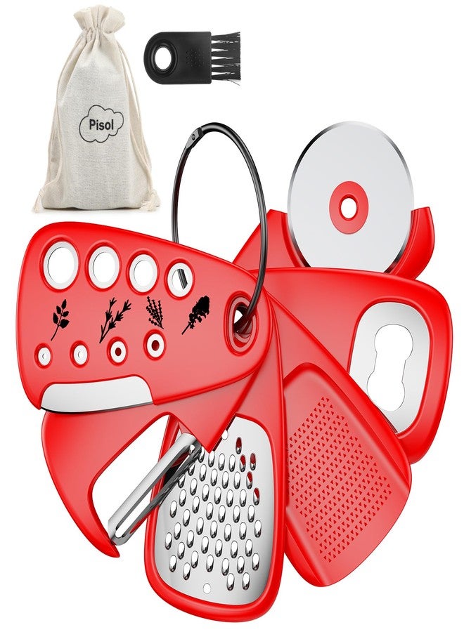 Pisol Kitchen Unique Gadgets Set 6 Pieces, Space Saving, Cheese Grater, Bottle Opener, Fruit Vegetable Peeler, Pizza Cutter, Garlic Ginger Grinder, Herb Stripper Gift Set - Image 1