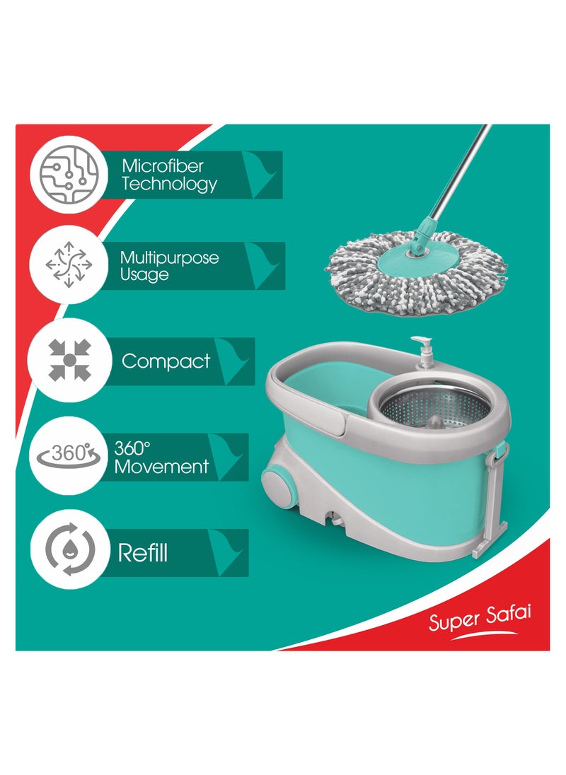 Spotzero by Milton - Spotzero by Milton Prime Spin Mop, Portable Mop Bucket with Wringer on Wheels, 360º Spin Mop and Bucket System with Microfiber Technology, Height Adjustable Handle, Kitchen Mop Floor Cleaning - Image 1