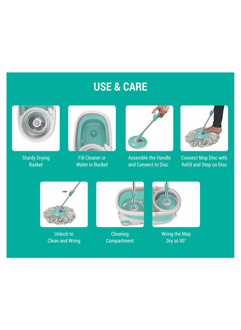 Spotzero by Milton - Spotzero by Milton Prime Spin Mop, Portable Mop Bucket with Wringer on Wheels, 360º Spin Mop and Bucket System with Microfiber Technology, Height Adjustable Handle, Kitchen Mop Floor Cleaning - Image 1