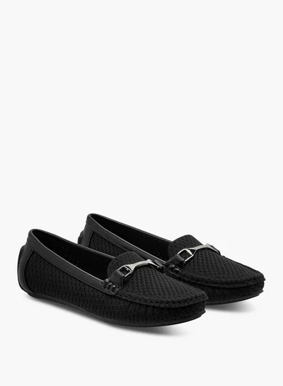 Flora Bella By Shoexpress Textured Slip-On Loafers with Metal Accent