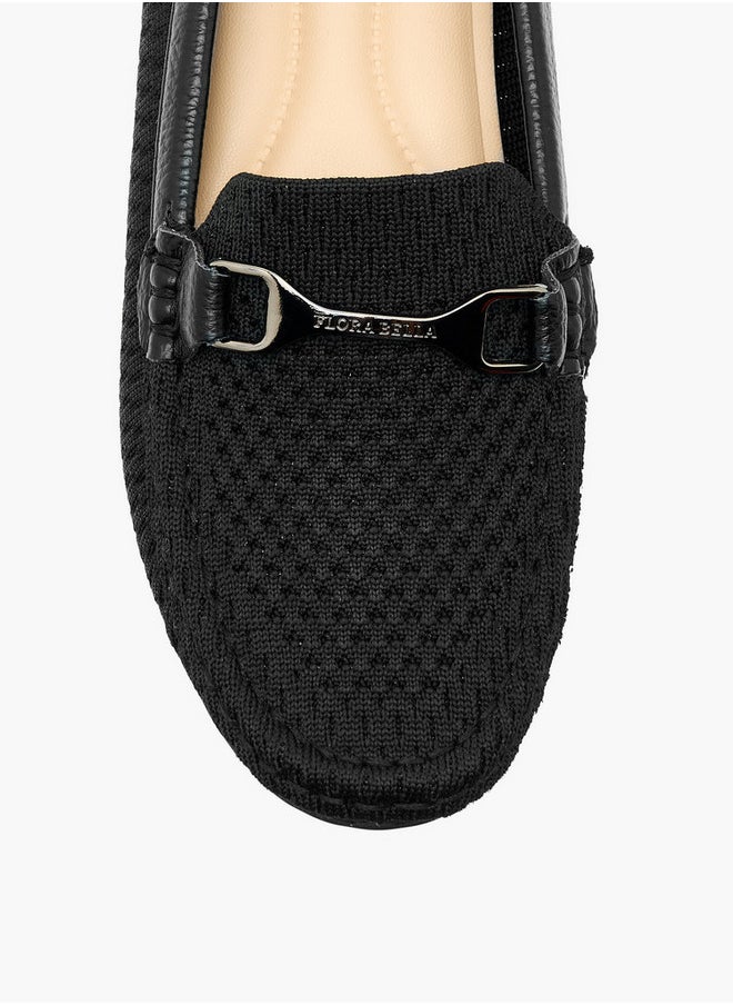 Flora Bella By Shoexpress Textured Slip-On Loafers with Metal Accent  - Image 4