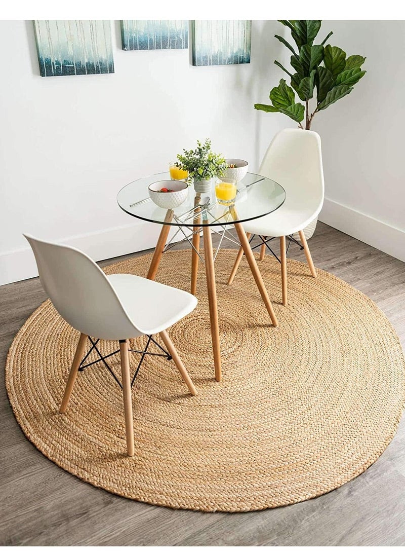 LINGWEI Jute Rug Carpet Round Beige 80x80cm - Image 2