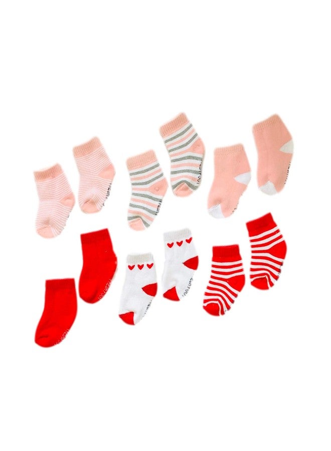 Freshfoot Cute and Colourful New Born Baby socks Set 0-12 Months (Size 0-12 Months) (Pack of 8) (Light Sade),Multicoloured (Pink & Red Mixed, 0-6) - Image 1